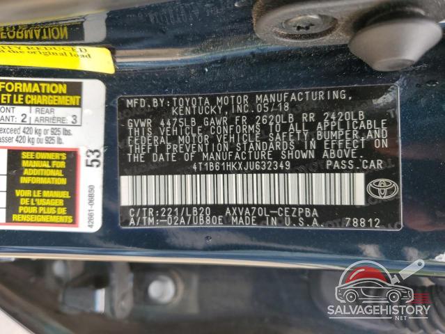 4T1B61HKXJU632349 2018 TOYOTA CAMRY photo no. 12