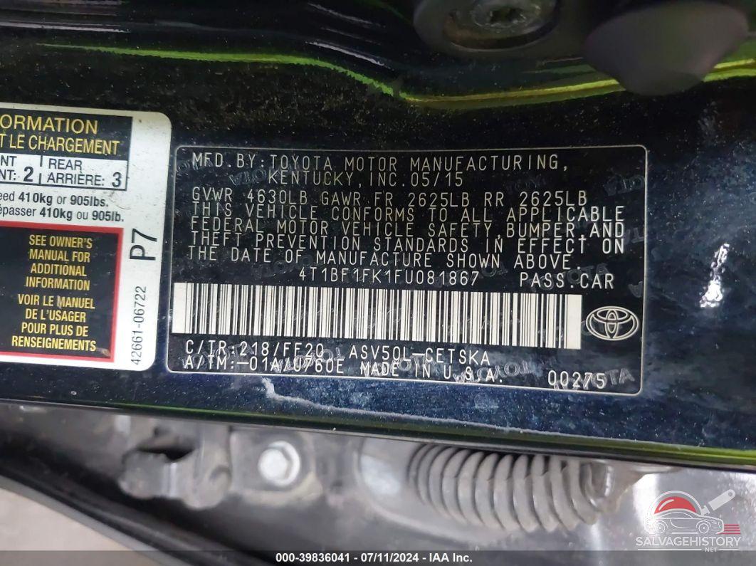 4T1BF1FK1FU081867 2015 TOYOTA CAMRY photo no. 9