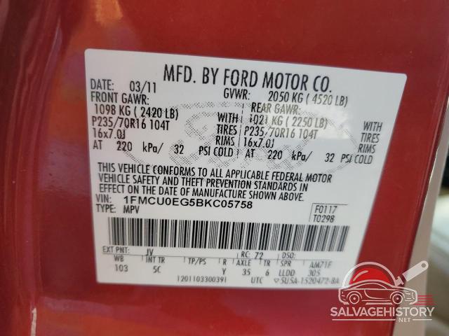 1FMCU0EG5BKC05758 2011 FORD ESCAPE photo no. 13