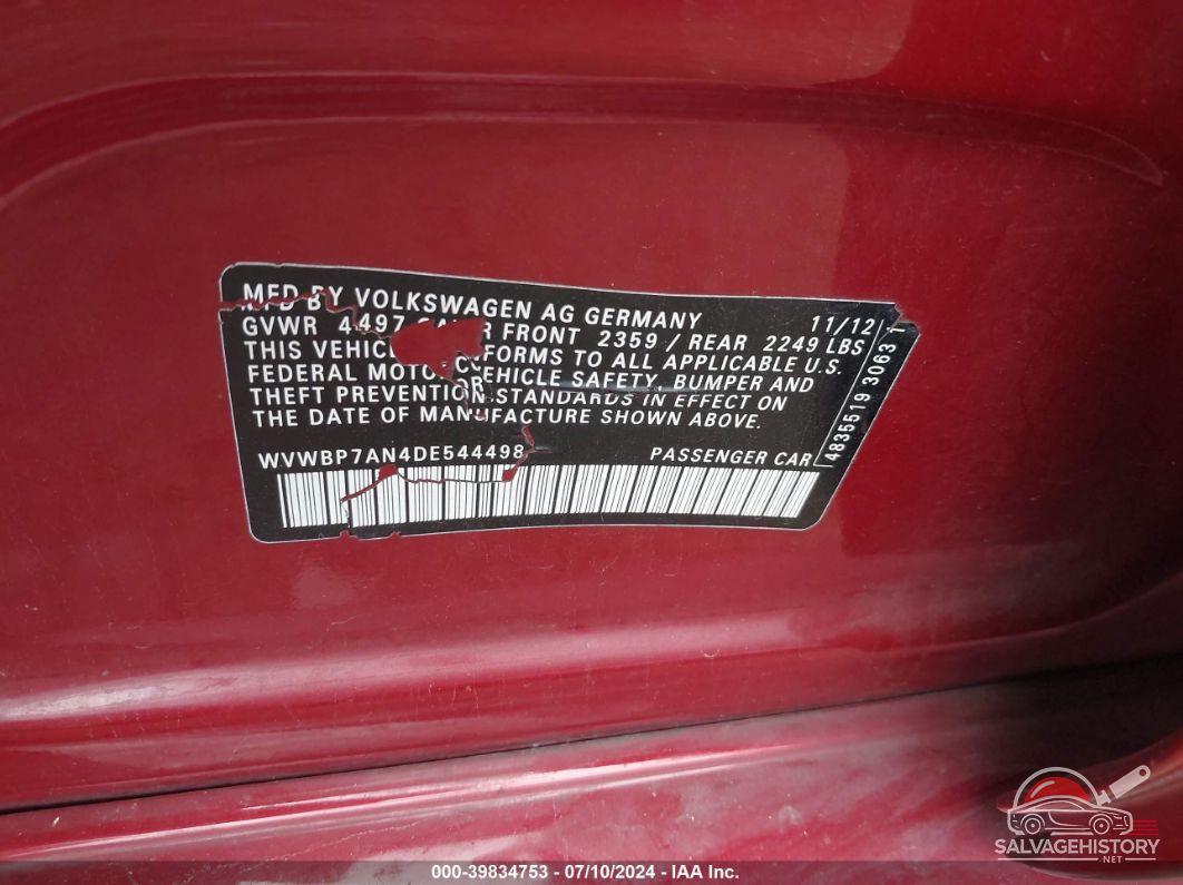 WVWBP7AN4DE544498 2013 VOLKSWAGEN CC photo no. 9
