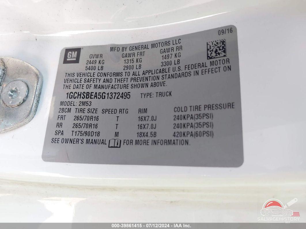 1GCHSBEA5G1372495 2016 CHEVROLET COLORADO photo no. 9