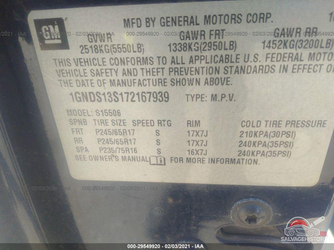 1GNDS13S172167939 2007 CHEVROLET TRAILBLAZER photo no. 9