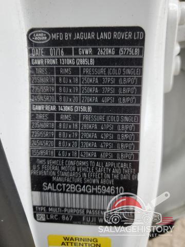 SALCT2BG4GH594610 2016 LAND ROVER DISCOVERY photo no. 13