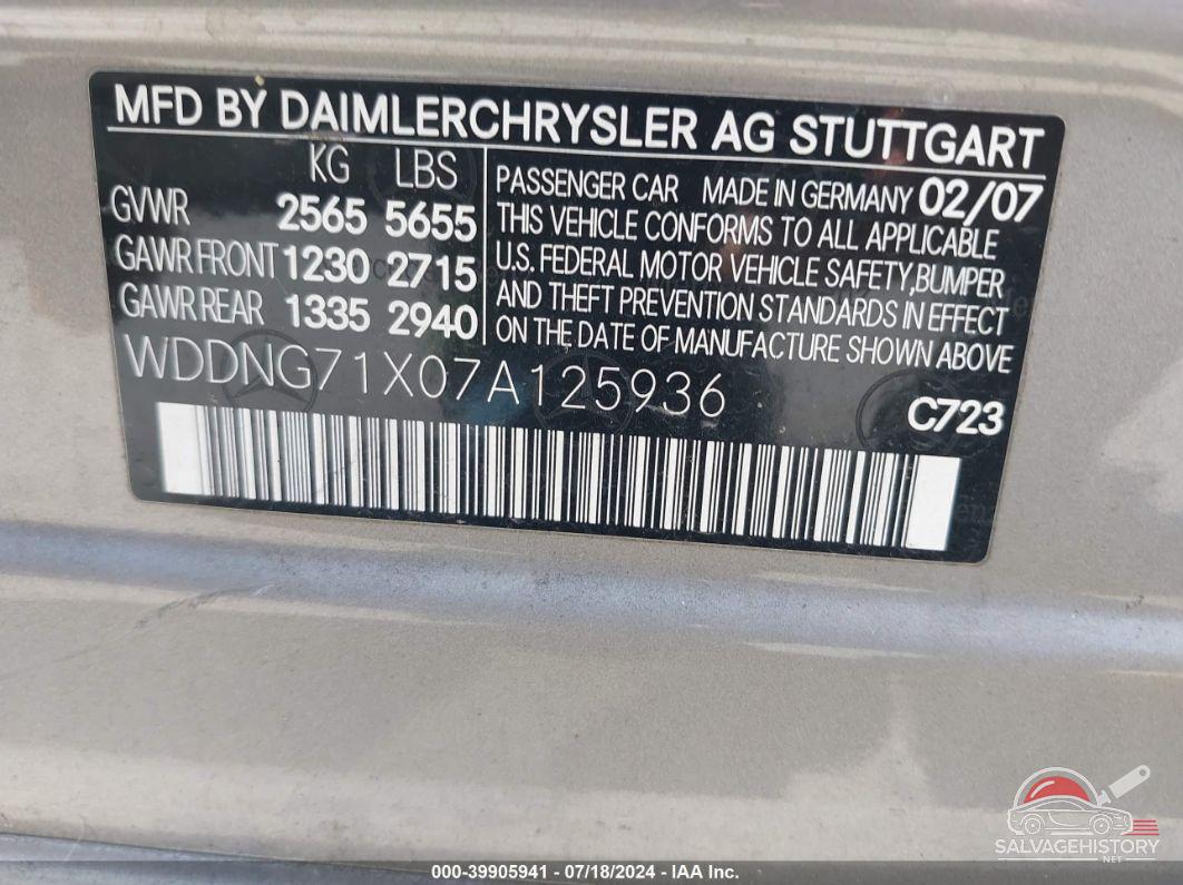 WDDNG71X07A125936 2007 MERCEDES-BENZ S 550 photo no. 9