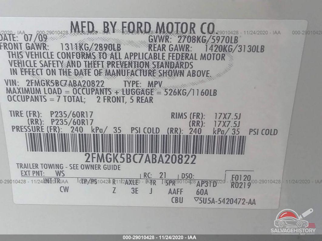 2FMGK5BC7ABA20822 2010 FORD FLEX photo no. 9