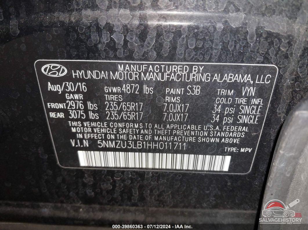 5NMZU3LB1HH011711 2017 HYUNDAI SANTA FE SPORT photo no. 9