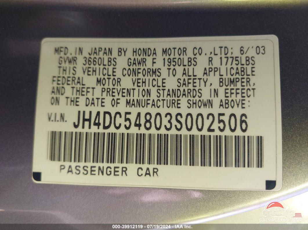 JH4DC54803S002506 2003 ACURA RSX photo no. 9
