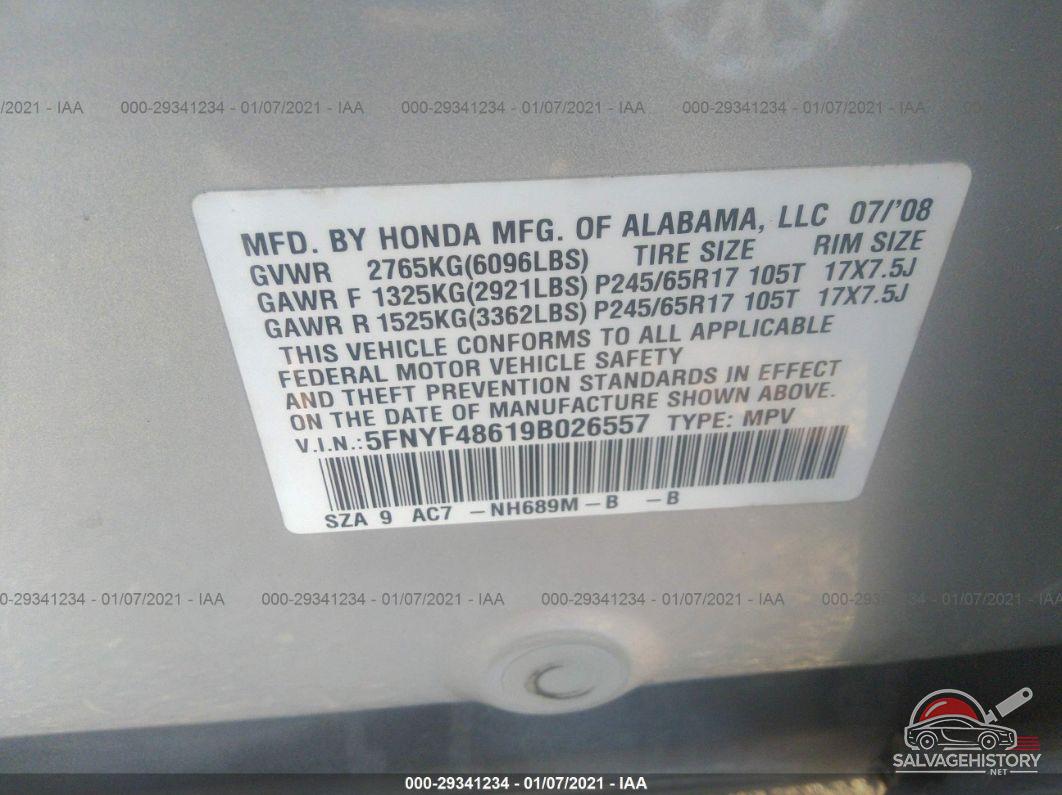 5FNYF48619B026557 2009 HONDA PILOT photo no. 9