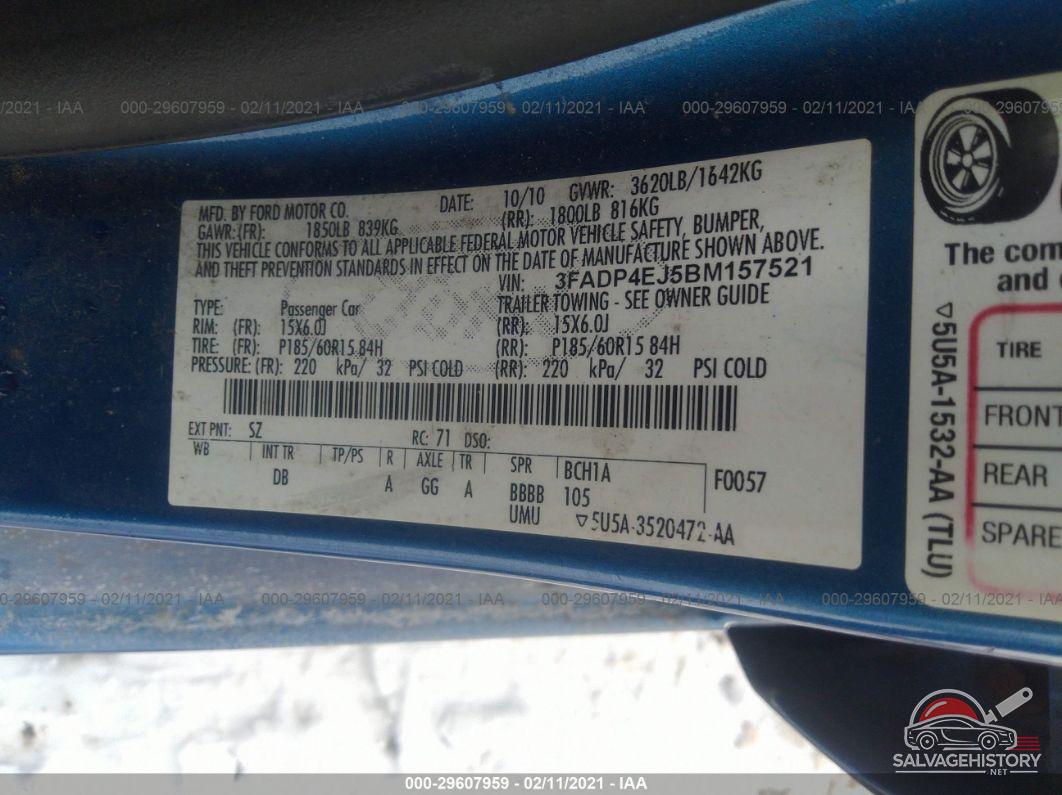 3FADP4EJ5BM157521 2011 FORD FIESTA photo no. 9