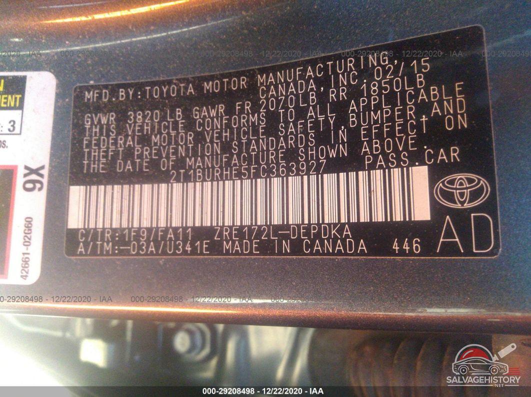 2T1BURHE5FC363927 2015 TOYOTA COROLLA photo no. 9