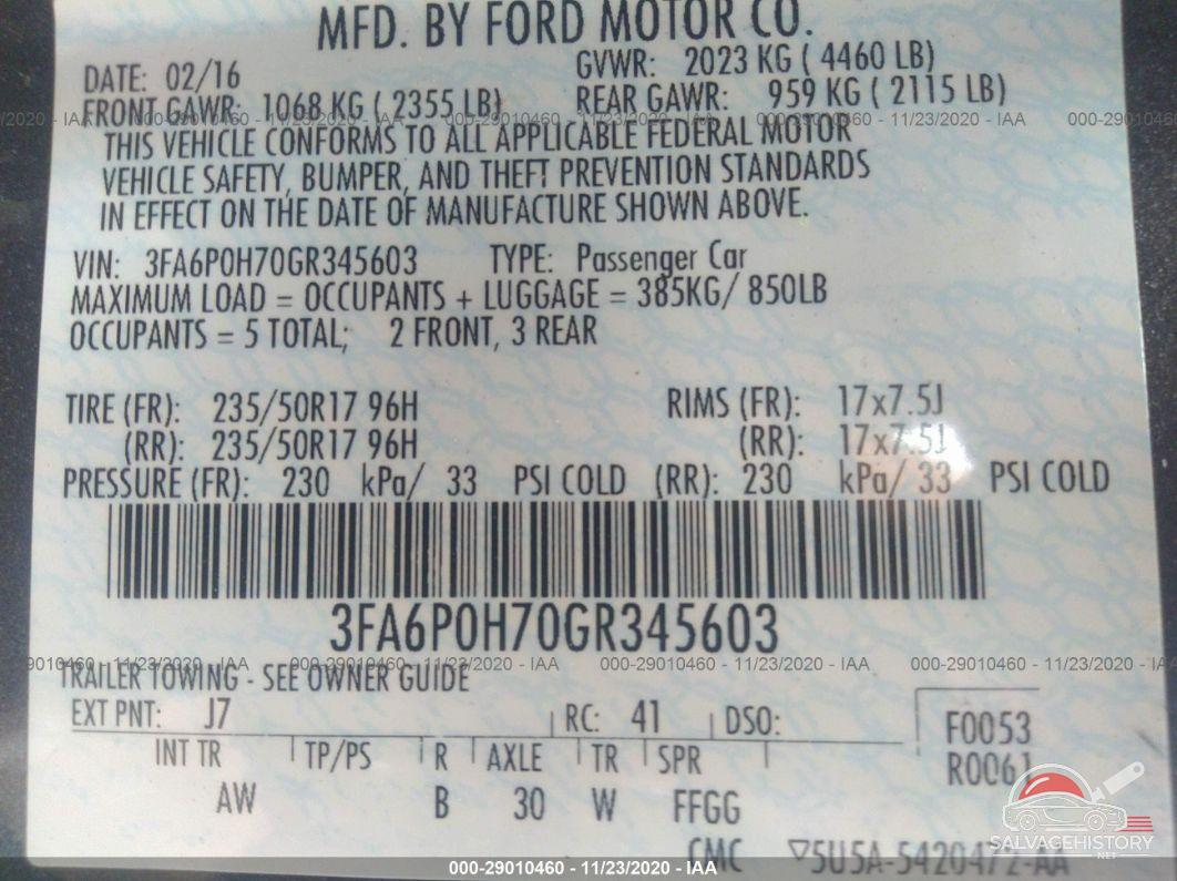 3FA6P0H70GR345603 2016 FORD FUSION photo no. 9