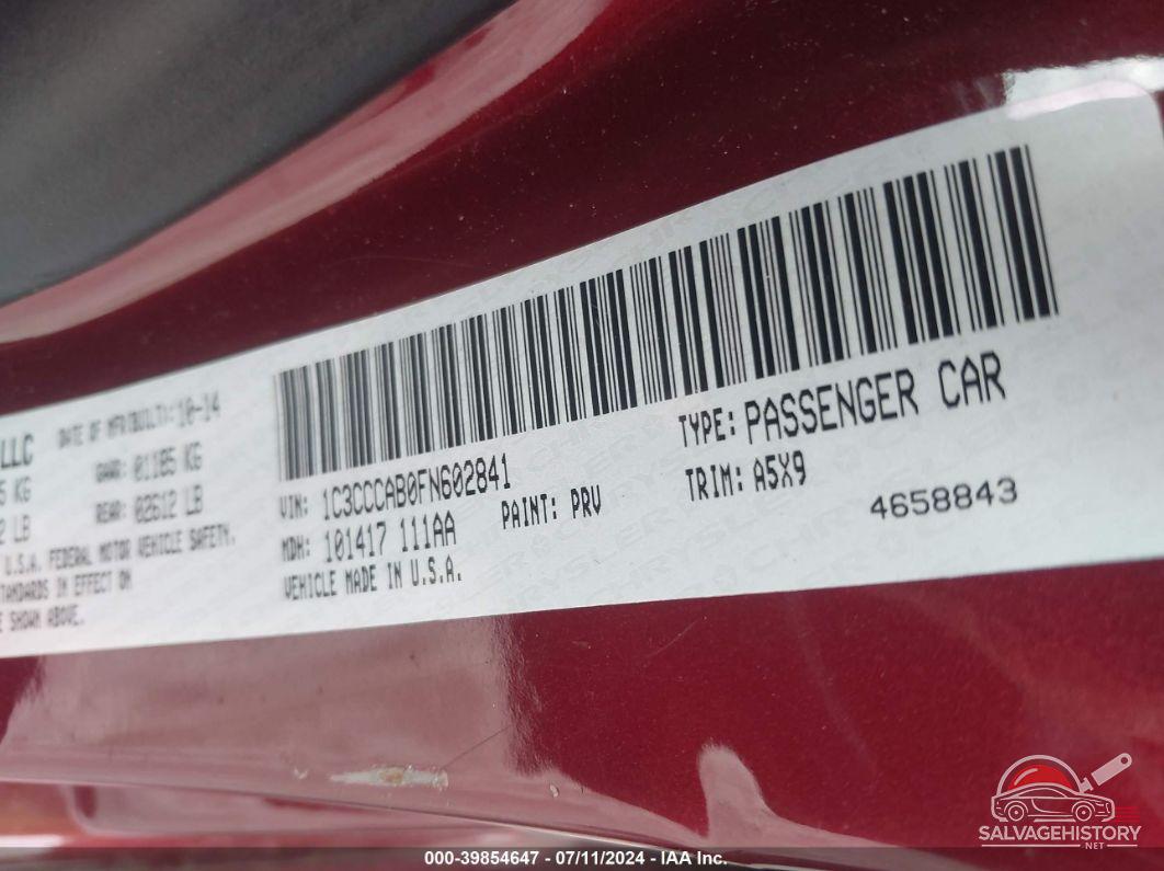 1C3CCCAB0FN602841 2015 CHRYSLER 200 photo no. 9