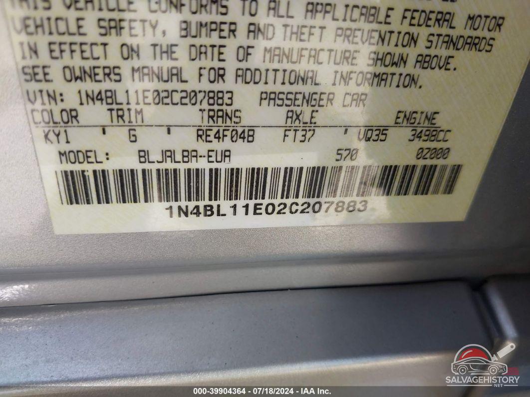 1N4BL11E02C207883 2002 NISSAN ALTIMA photo no. 9