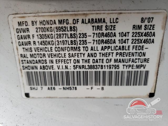 5FNRL38837B119795 2007 HONDA ODYSSEY photo no. 13
