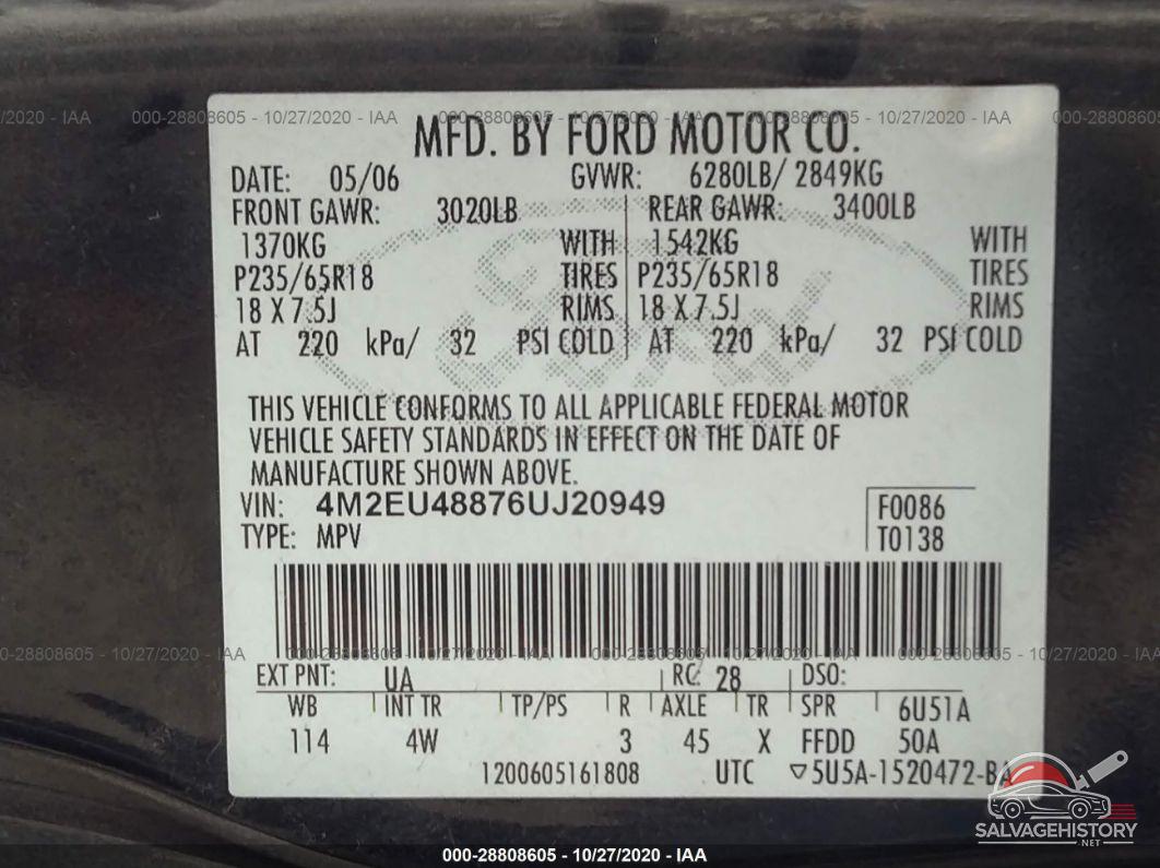 4M2EU48876UJ20949 2006 MERCURY MOUNTAINEER photo no. 9