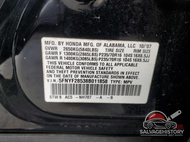 5FNYF28538B011858 2008 HONDA PILOT photo no. 13