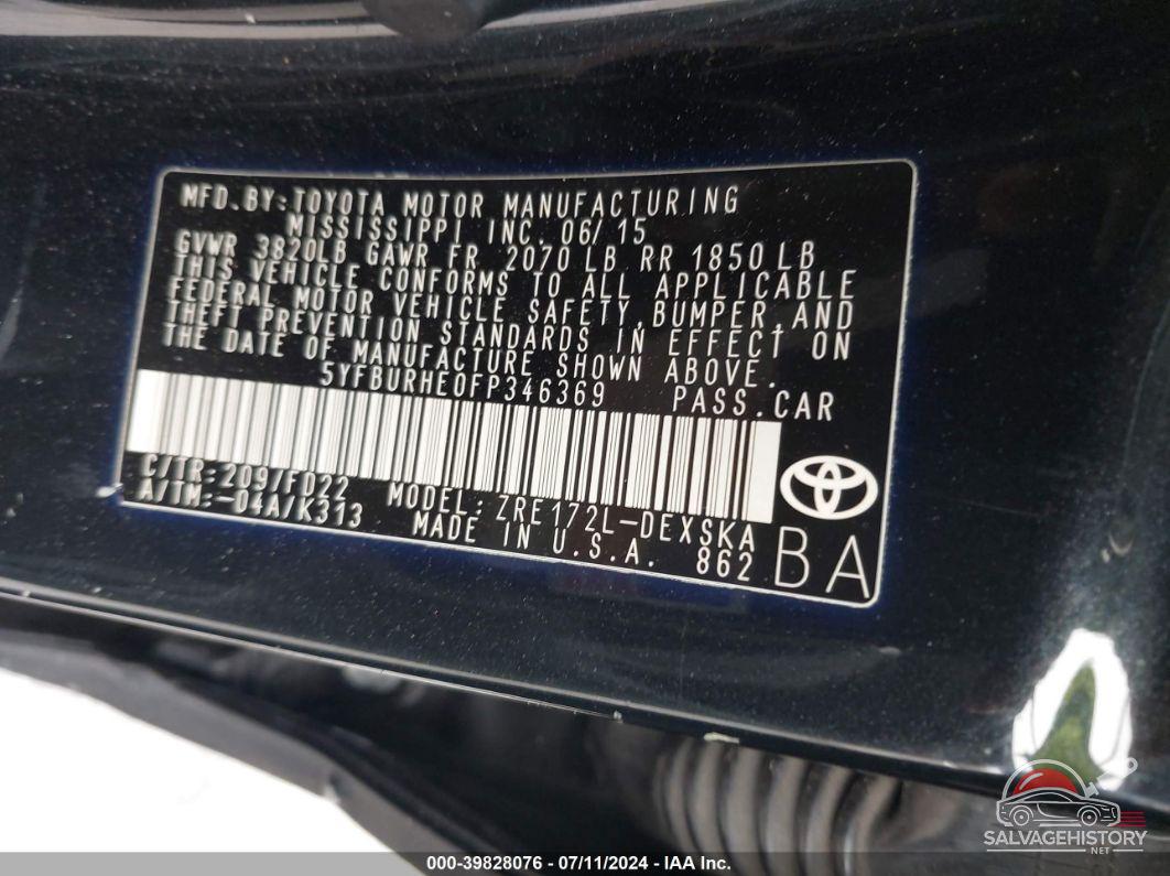 5YFBURHE0FP346369 2015 TOYOTA COROLLA photo no. 9