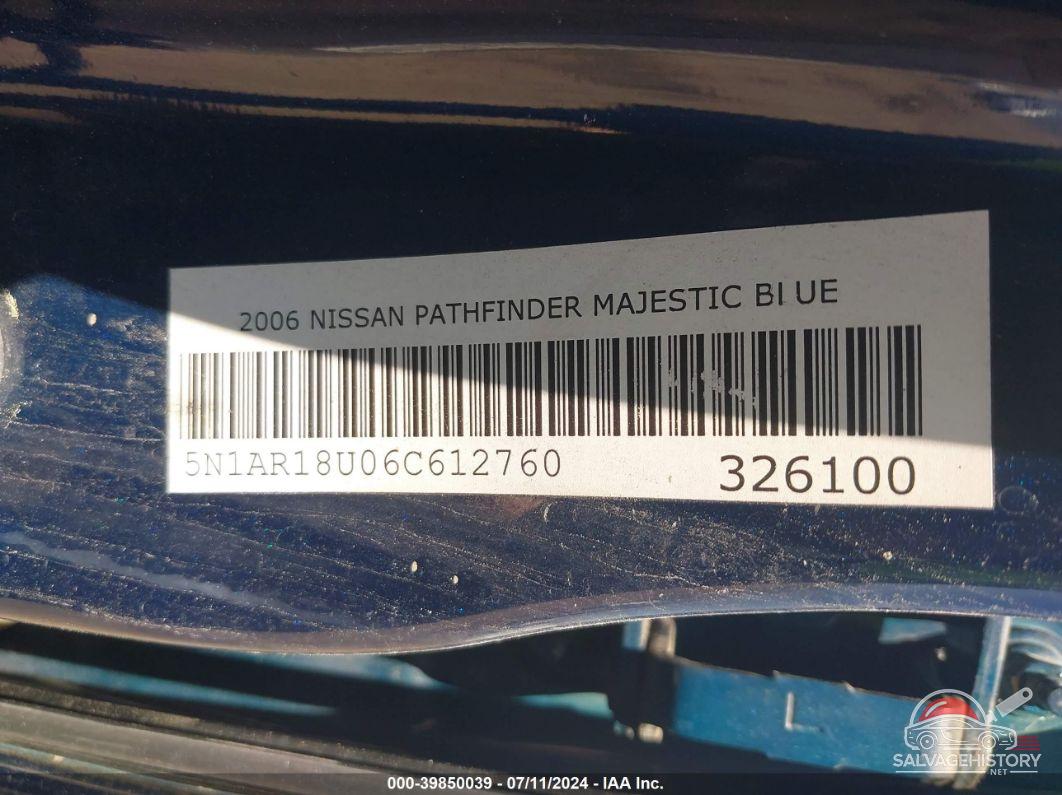 5N1AR18U06C612760 2006 NISSAN PATHFINDER photo no. 9