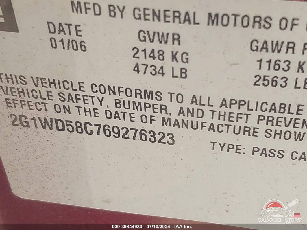 2G1WD58C769276323 2006 CHEVROLET IMPALA photo no. 9