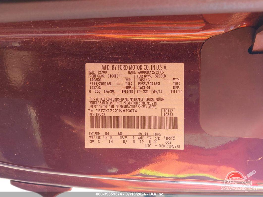 1FTZX17221NA93074 2001 FORD F-150 photo no. 9