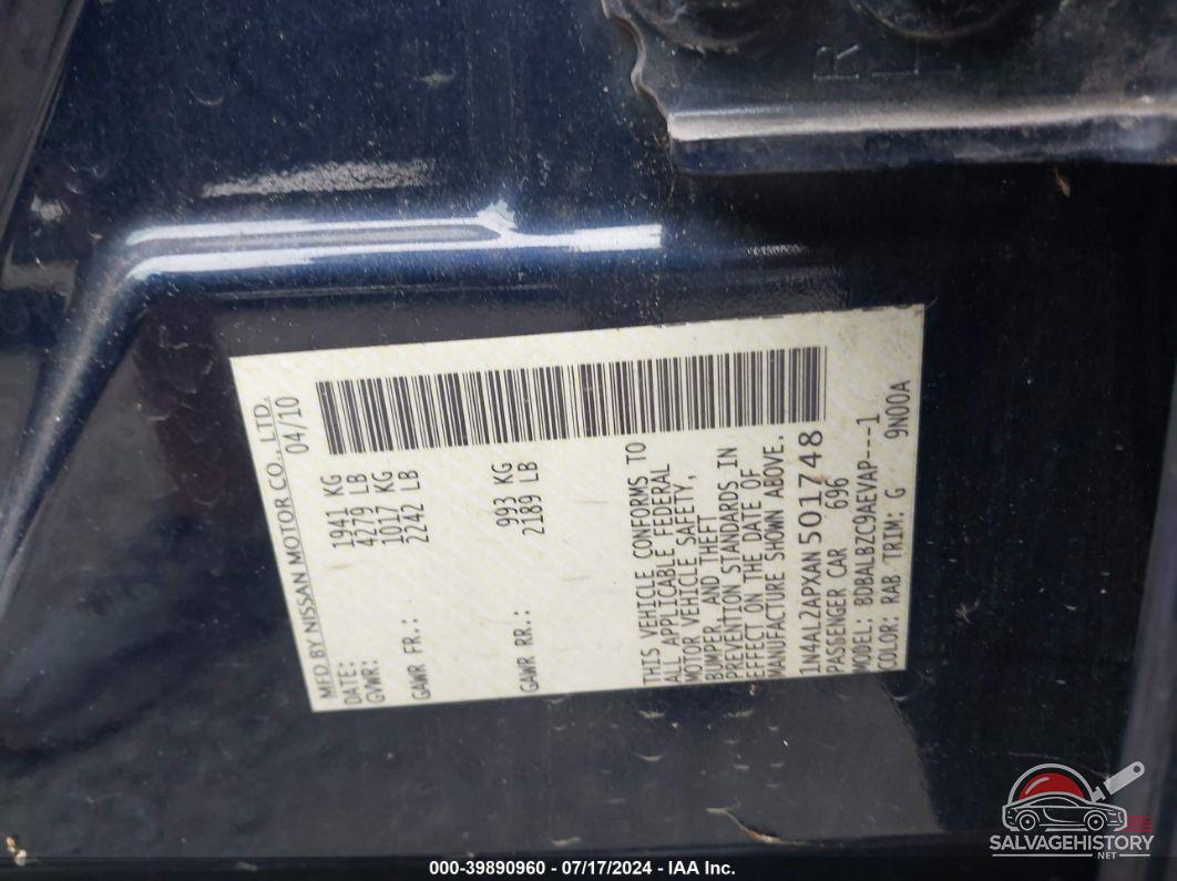 1N4AL2APXAN501748 2010 NISSAN ALTIMA photo no. 9
