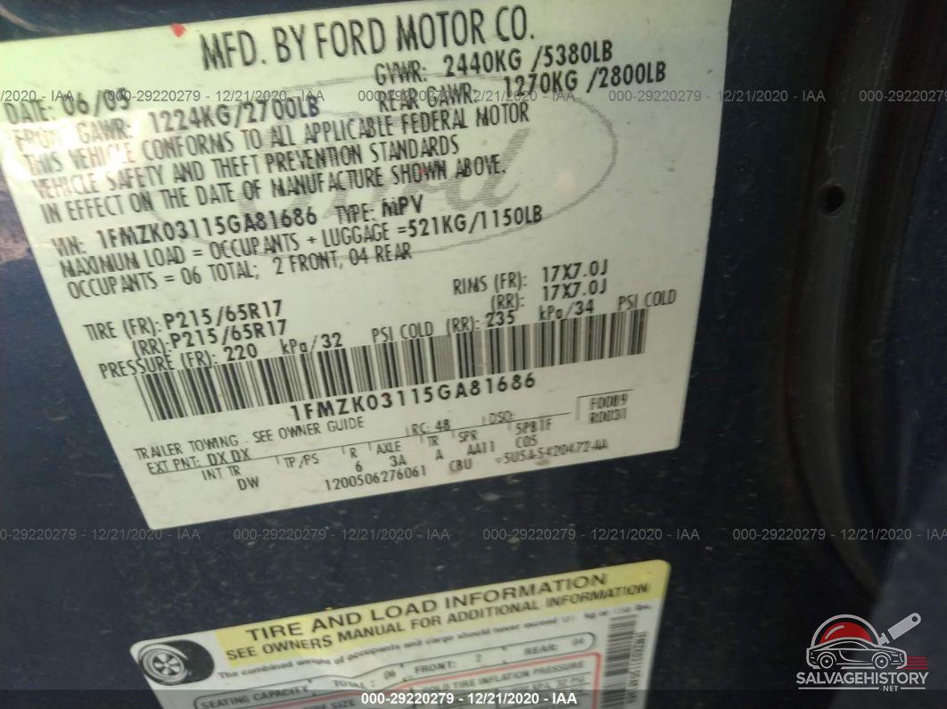 1FMZK03115GA81686 2005 FORD FREESTYLE photo no. 9