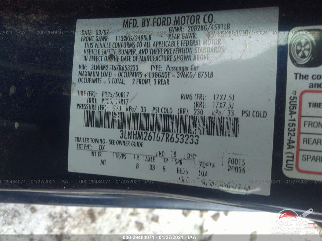 3LNHM26T67R653233 2007 LINCOLN MKZ photo no. 9