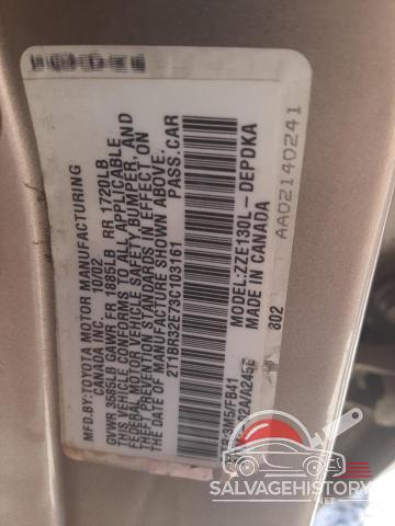 2T1BR32E73C103161 2003 TOYOTA COROLLA photo no. 12