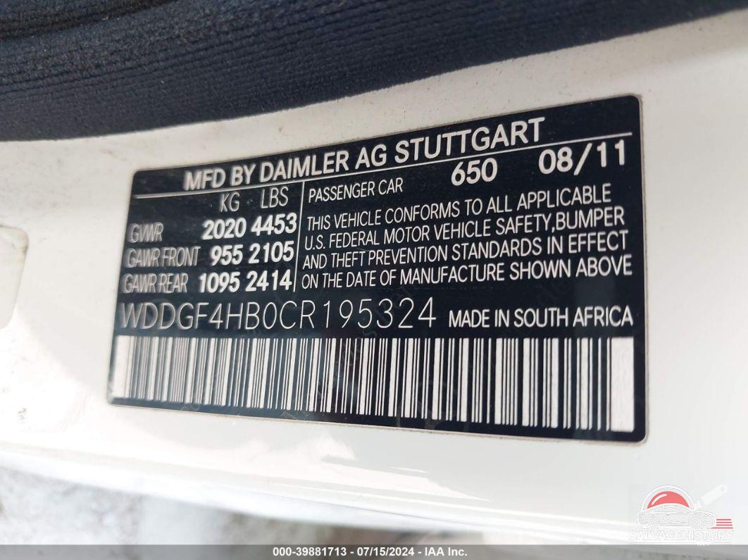 WDDGF4HB0CR195324 2012 MERCEDES-BENZ C 250 photo no. 9