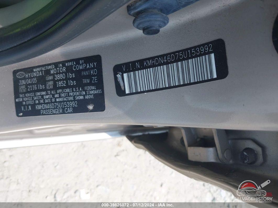 KMHDN46D75U153992 2005 HYUNDAI ELANTRA photo no. 9