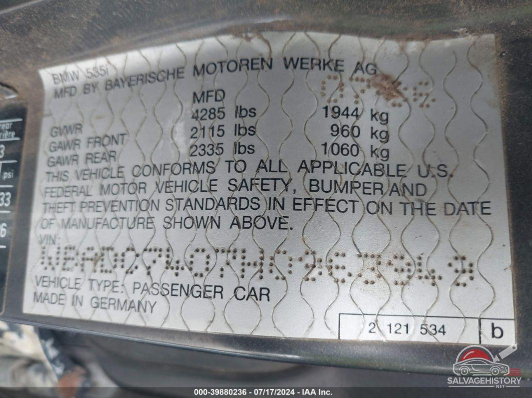 WBADC7407H0963949 1987 BMW 535 photo no. 9