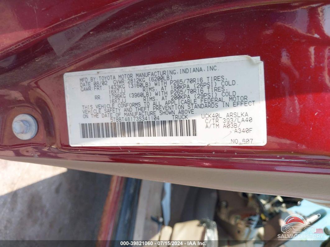 5TBBT48173S341104 2003 TOYOTA TUNDRA photo no. 9