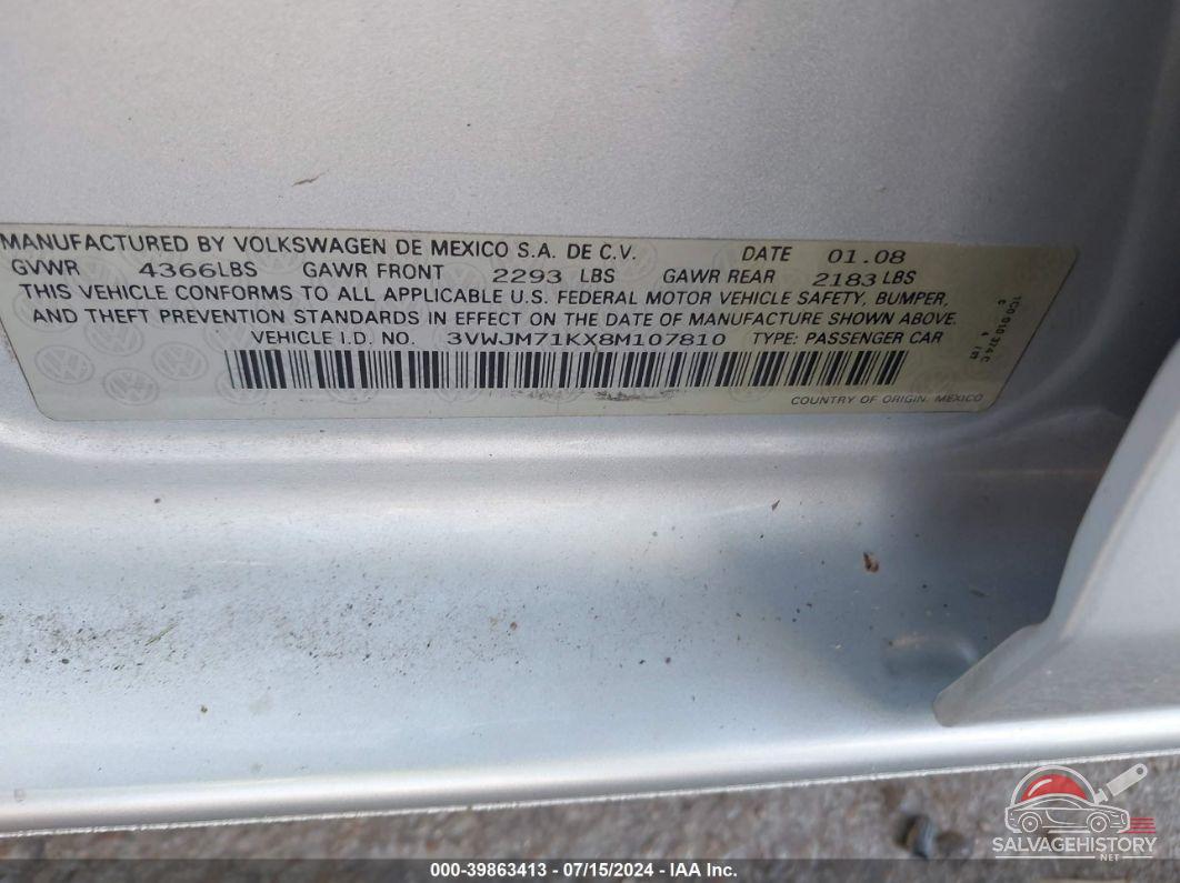 3VWJM71KX8M107810 2008 VOLKSWAGEN JETTA photo no. 9