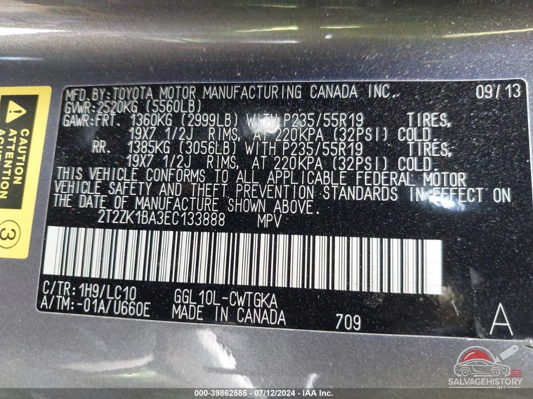 2T2ZK1BA3EC133888 2014 LEXUS RX 350 photo no. 9