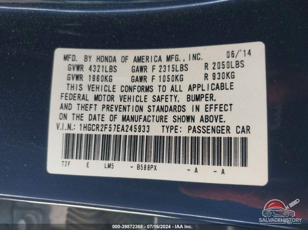 1HGCR2F57EA245933 2014 HONDA ACCORD photo no. 9