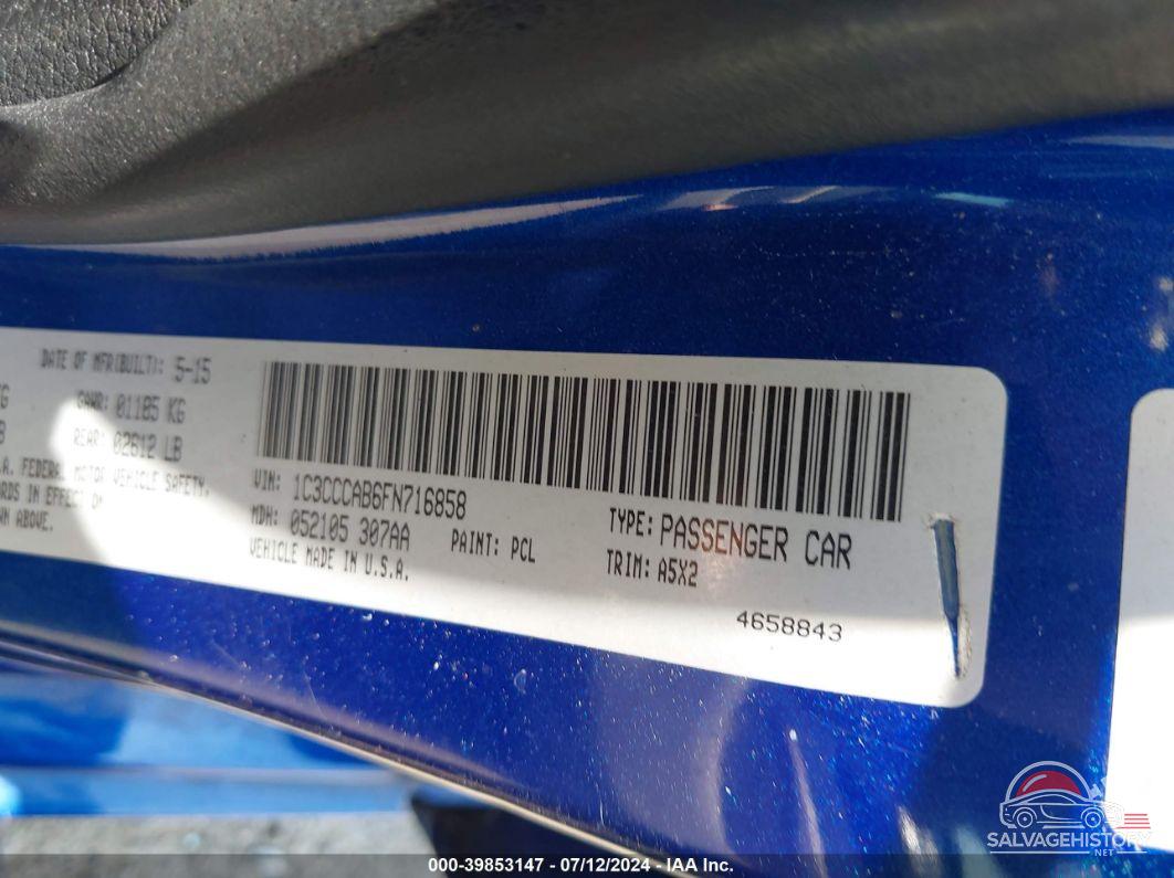 1C3CCCAB6FN716858 2015 CHRYSLER 200 photo no. 9