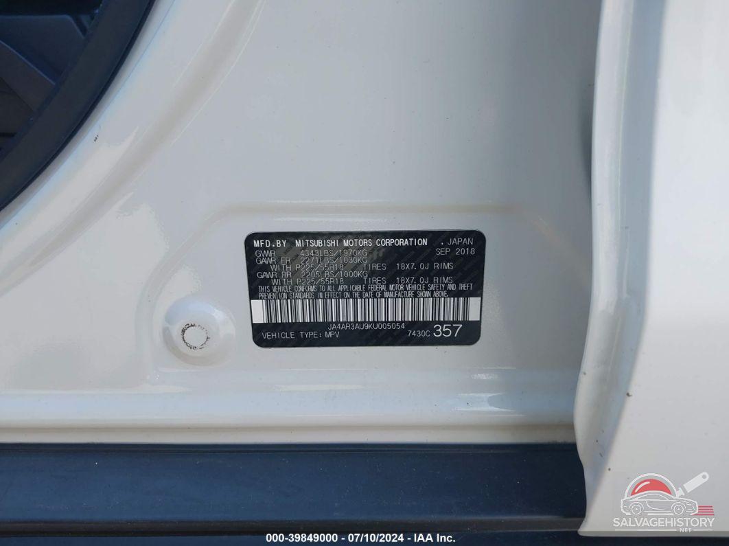 JA4AR3AU9KU005054 2019 MITSUBISHI OUTLANDER SPORT photo no. 9