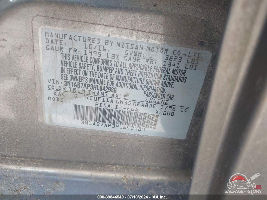 3N1AB7AP3HL642989 2017 NISSAN SENTRA photo no. 9