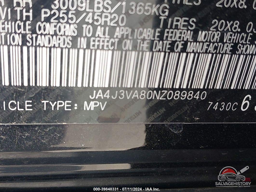 JA4J3VA80NZ089840 2022 MITSUBISHI OUTLANDER photo no. 9