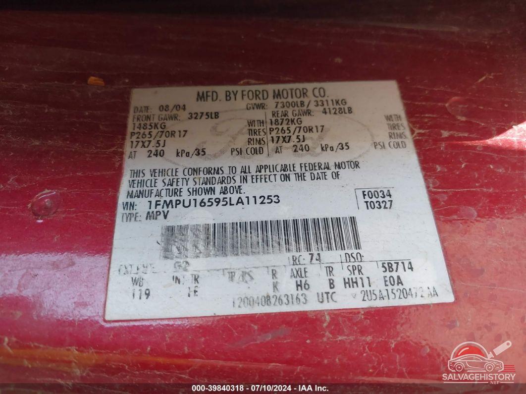 1FMPU16595LA11253 2005 FORD EXPEDITION photo no. 9