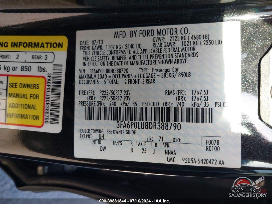 3FA6P0LU8DR388790 2013 FORD FUSION HYBRID photo no. 9