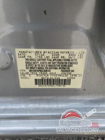 3N1CN7AP8CL938731 2012 NISSAN VERSA photo no. 12