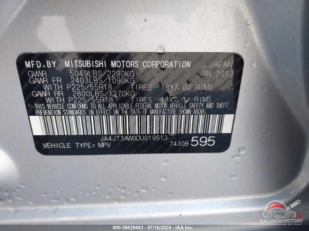 JA4JT3AW0DU019513 2013 MITSUBISHI OUTLANDER photo no. 9