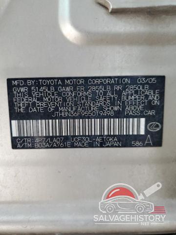 JTHBN36F955019498 2005 LEXUS LS430 photo no. 12