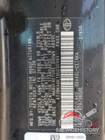 4T1BK46K19U090084 2009 TOYOTA CAMRY photo no. 12