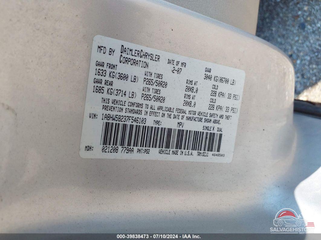 1A8HW58237F546103 2007 CHRYSLER ASPEN photo no. 9