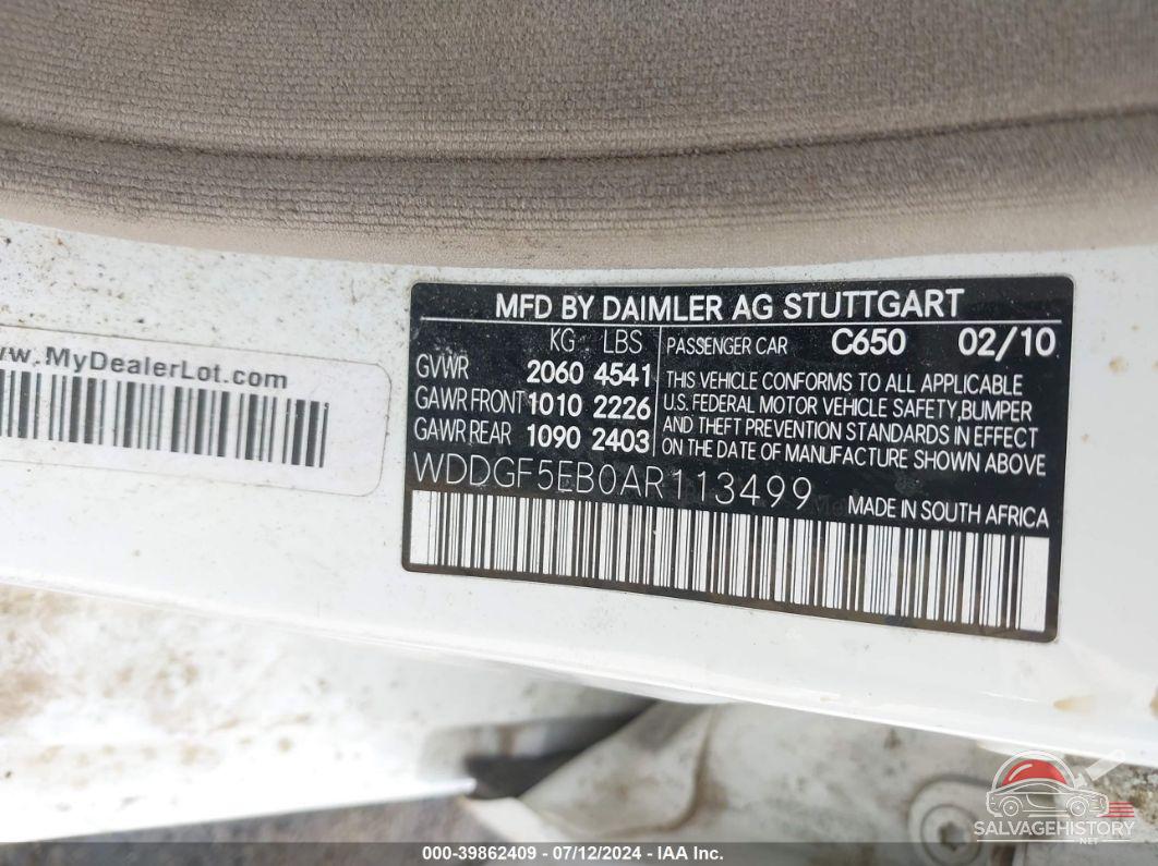 WDDGF5EB0AR113499 2010 MERCEDES-BENZ C 300 photo no. 9