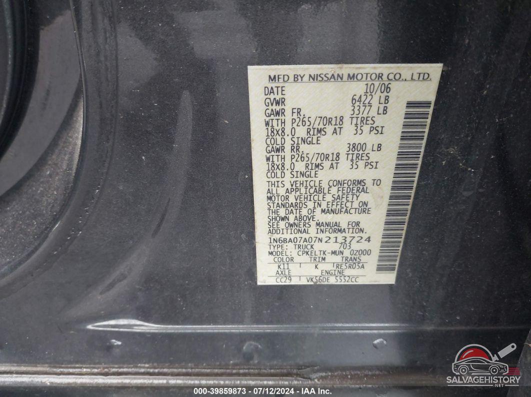 1N6BA07A07N213724 2007 NISSAN TITAN photo no. 9