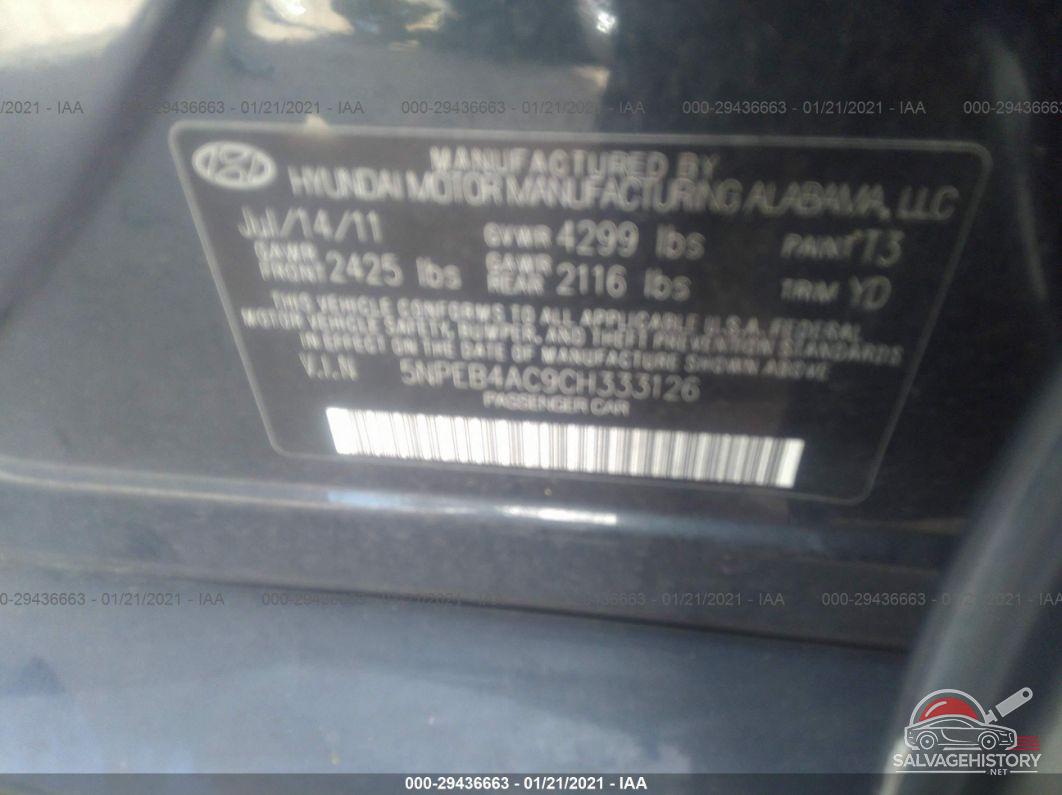 5NPEB4AC9CH333126 2012 HYUNDAI SONATA photo no. 9