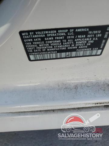 1VWBH7A30DC057643 2013 VOLKSWAGEN PASSAT photo no. 12